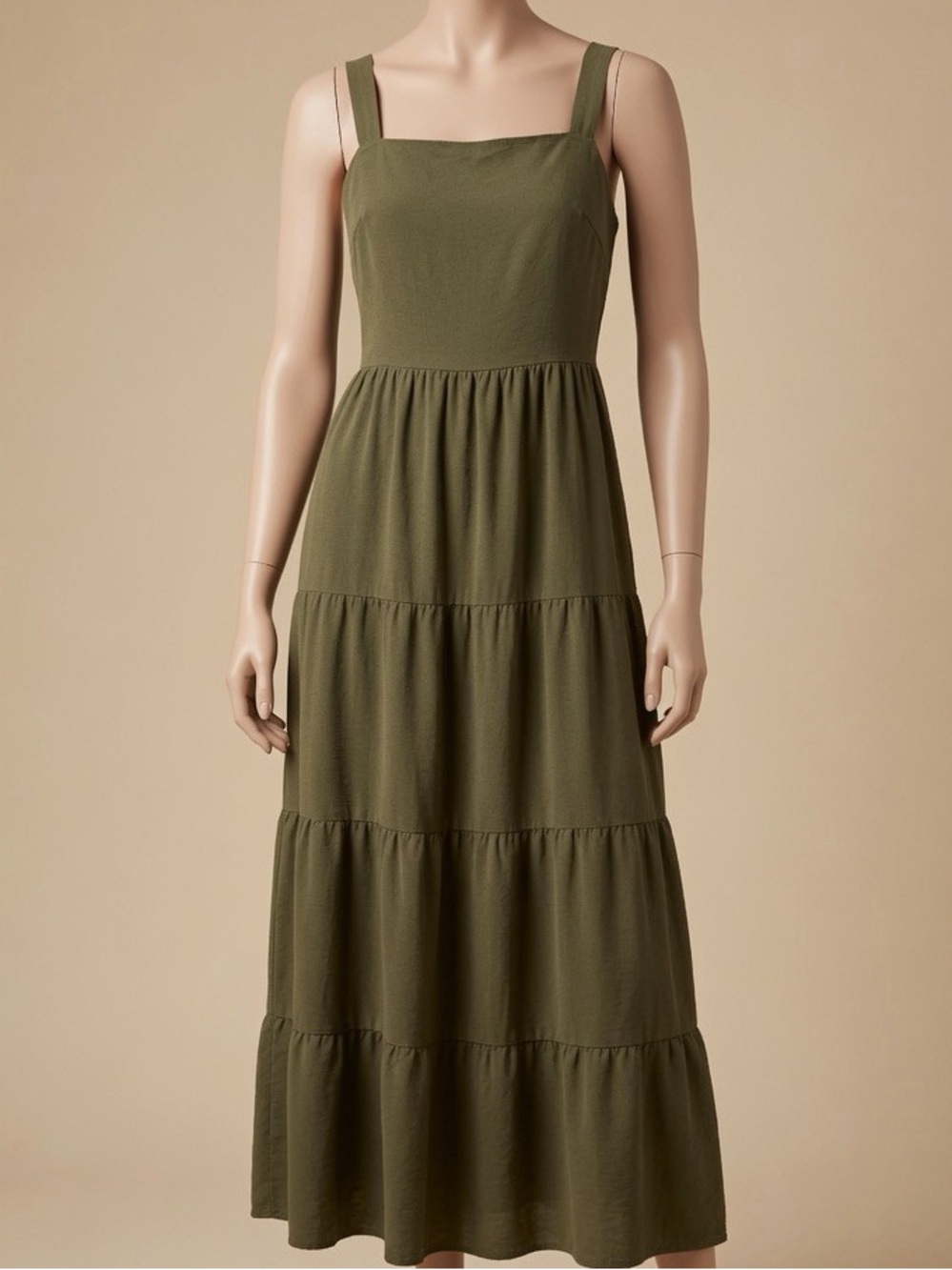 Olive Green Tiered Maxi Dress - Women's Sleeveless Summer Dress